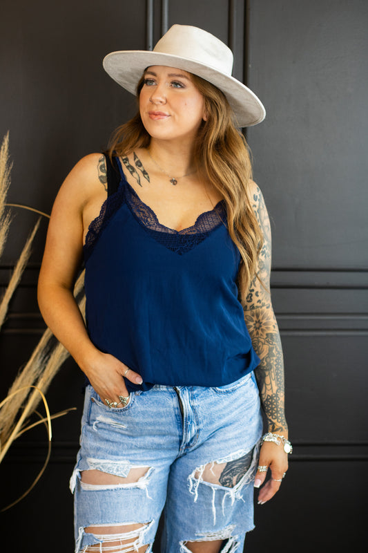 Lucia Navy Lace Tank Top