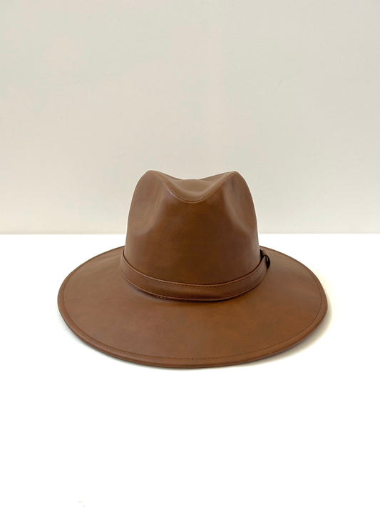 Western Cowboy Faux Leather Hat - Brown