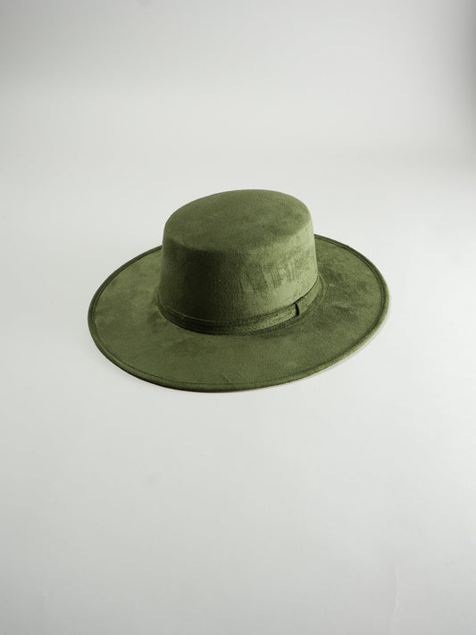 Gigi Flat Top Hat - Olive Green