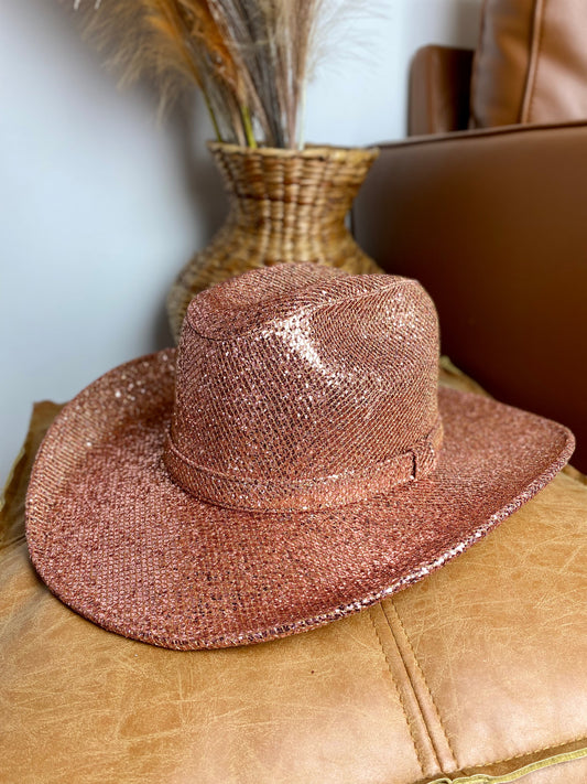 Western Cowboy Glitter Hat - Rose Gold