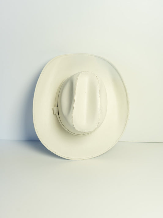 Western Cowboy Faux Leather Hat - Ivory