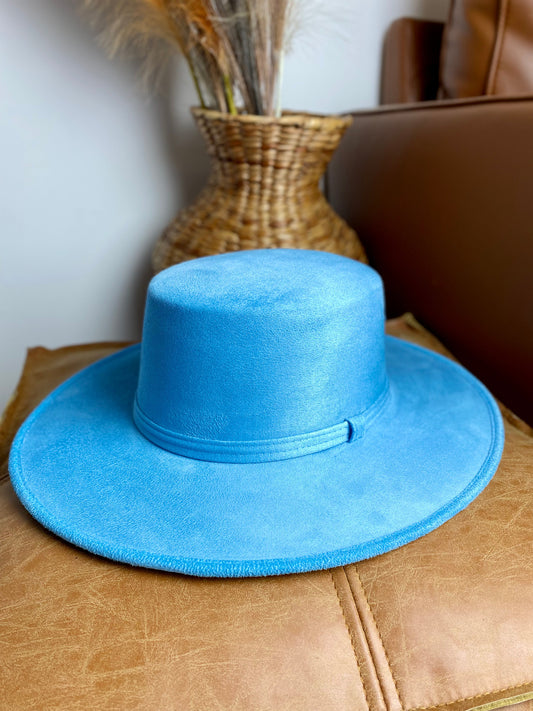 Gigi Flat Top Hat - Aqua Blue
