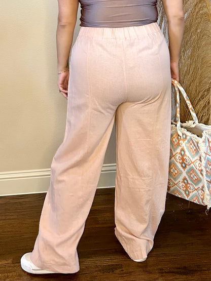 Bohemia Blush Pink Linen Pants- Plus