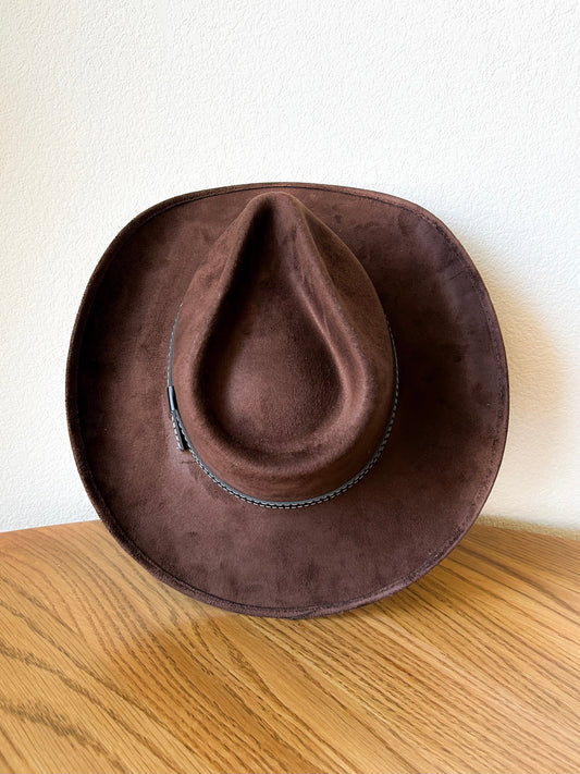 Santa Fe Vegan Suede Cowboy Rancher Hat- Chocolate Brown
