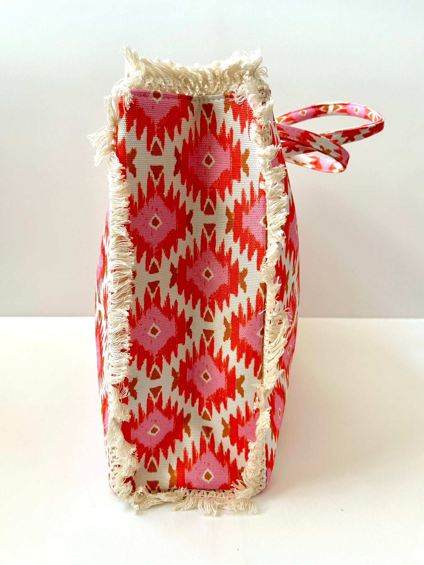 Bohemian Tote Bag with Fringe - Pink + Red