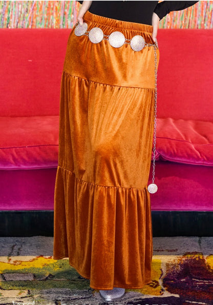 Lucy Velvet Maxi Skirt - Rust Orange