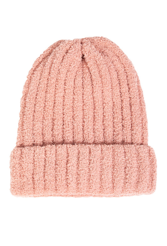 Ribbed Chenille Beanie - Rose