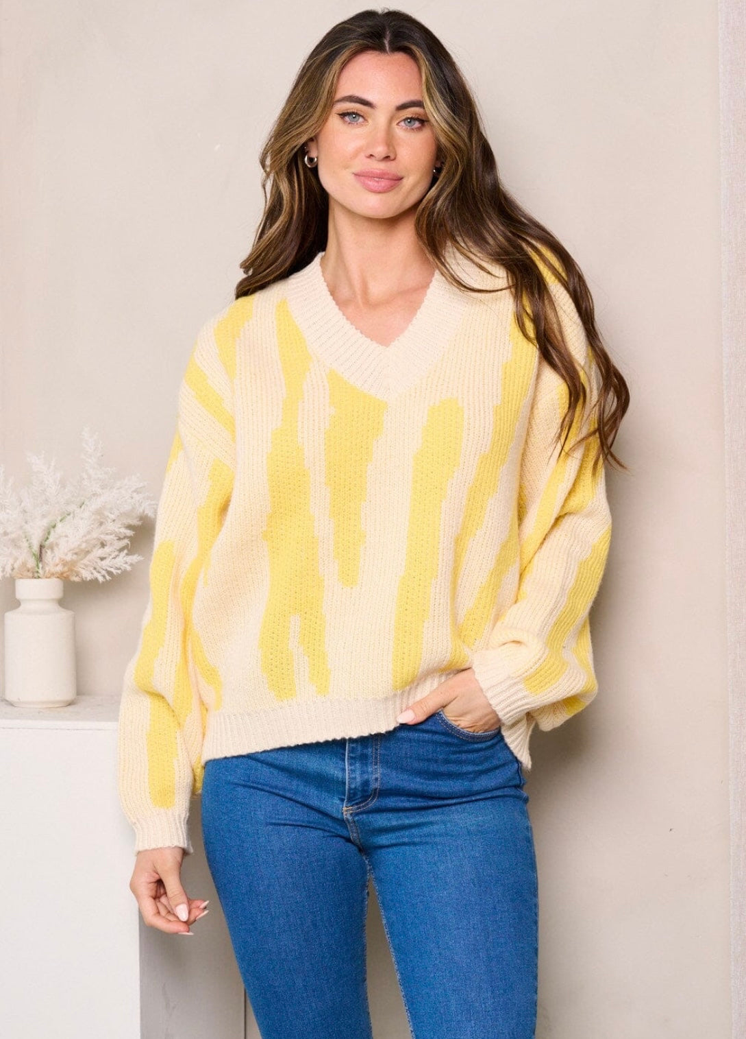 Valerie V-Neck Colorblock Sweater Yellow