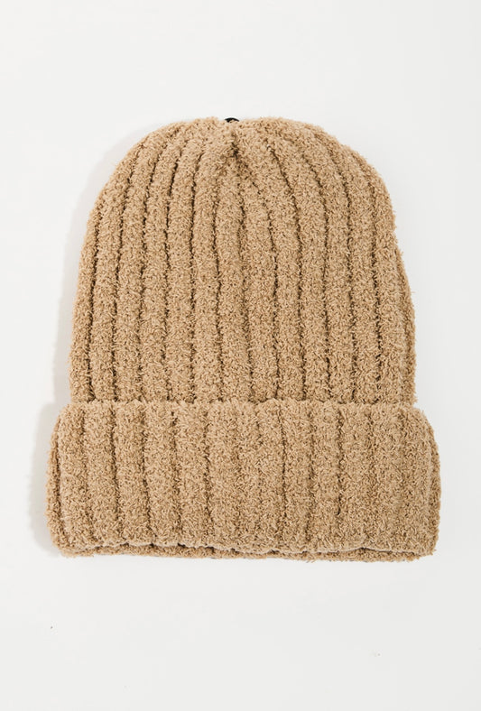 Ribbed Chenille Beanie - Beige