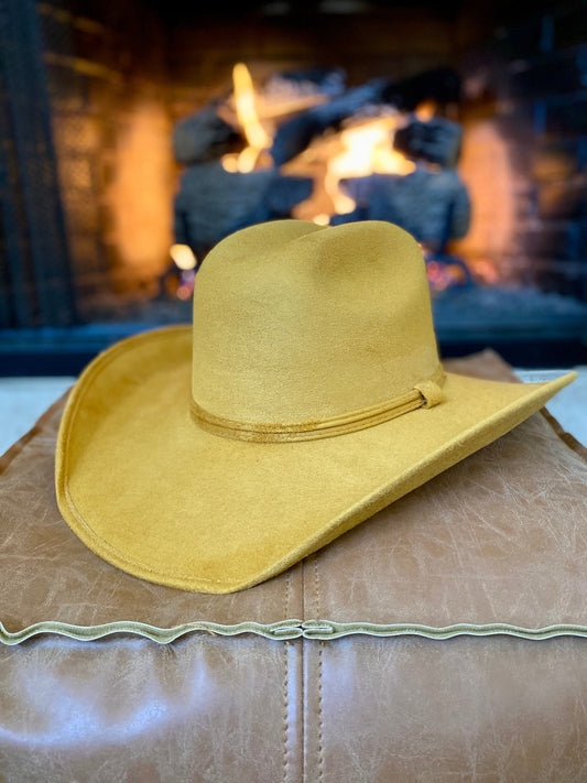 Austin Vegan Suede Cowboy Hat - Mustard w/o Band