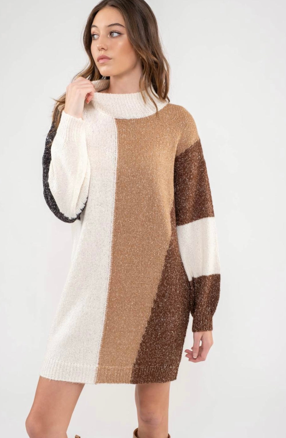 Molly Mock Neck Colorblock Knit Sweater Dress