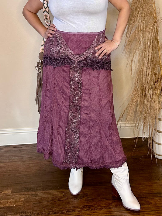 Natalie Multi Print Maxi Skirt- Mulberry Wine