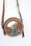 Brooke - Canteen Round Tooled Cowhide & Leather Crossbody Bag