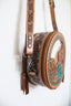 Brooke - Canteen Round Tooled Cowhide & Leather Crossbody Bag