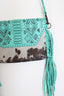 Turquoise Tribal Fringe Crossbody Bag with Cowhide Accent