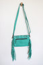 Turquoise Tribal Fringe Crossbody Bag with Cowhide Accent