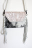 Ivory Tribal Fringe Crossbody Bag with Cowhide Accent