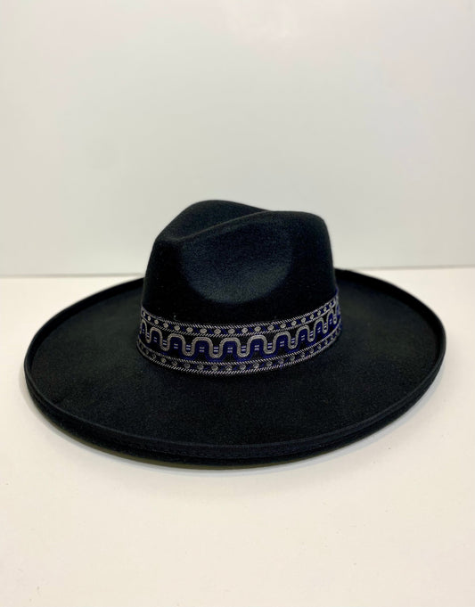 Myla Wool Felt Pencil Brim Rancher Hat- Black