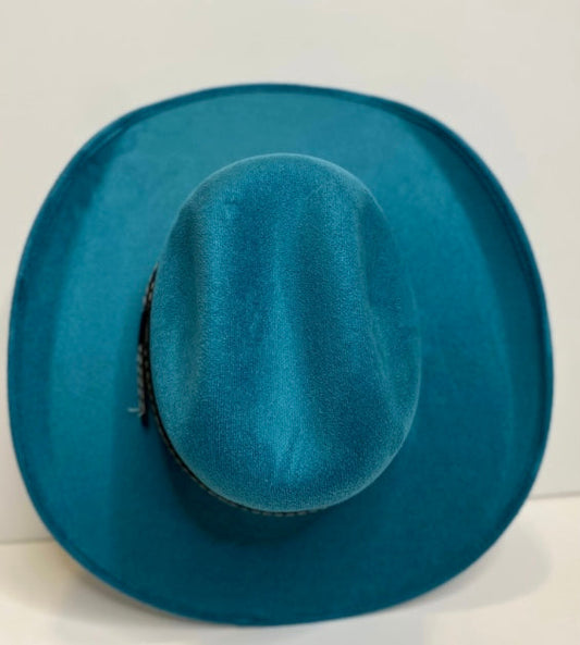 Austin Vegan Suede Cowboy Hat - Teal Blue