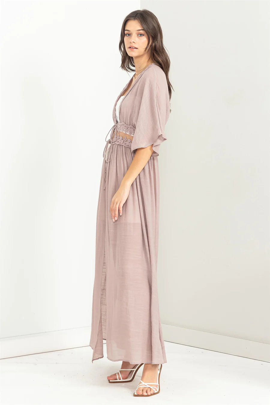 Lead The Way Front Lace Long Duster- Mauve