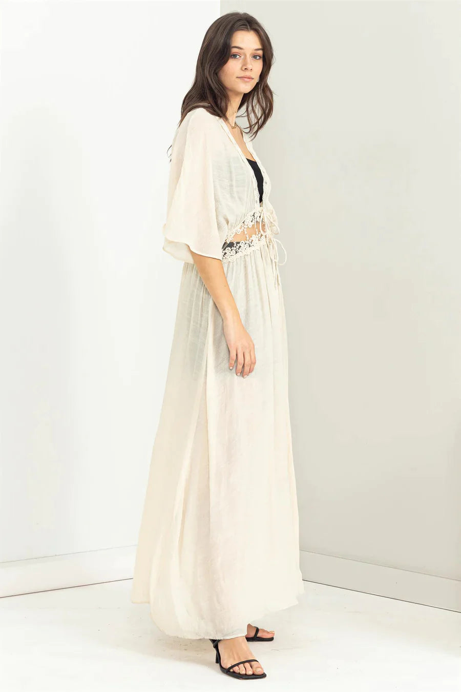 Lead The Way Front Lace Long Duster- Vanilla