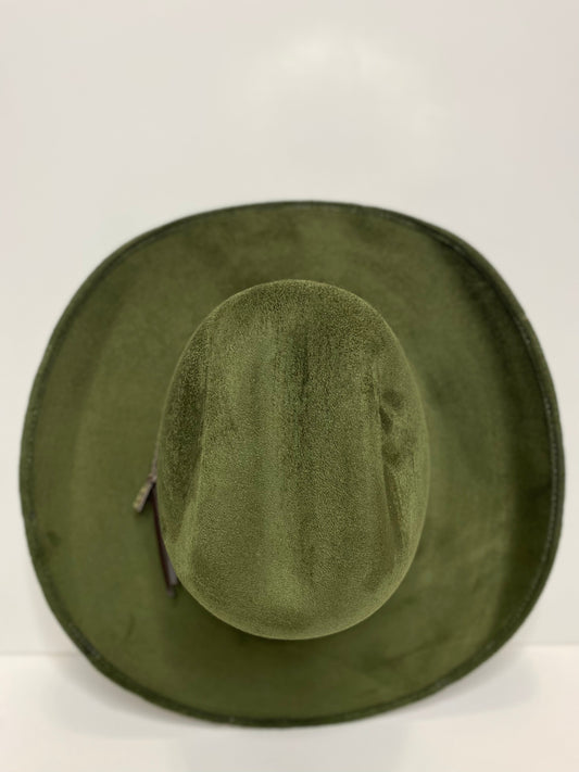 Austin Vegan Suede Cowboy Hat - Olive Green